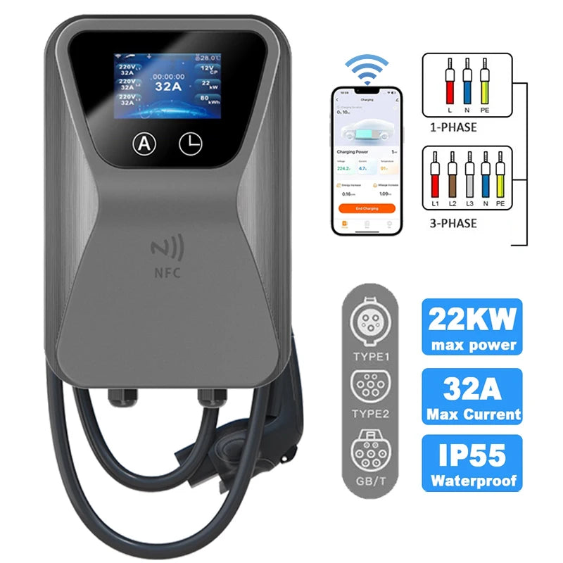 Wallbox 7kW Tipo 2 - 32A cavo da 5m, Monofase